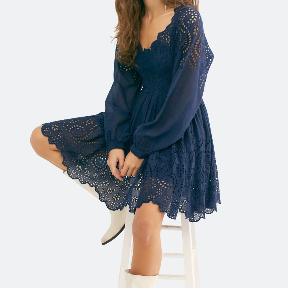 Free People Navy Blue Lottie Lace Dress